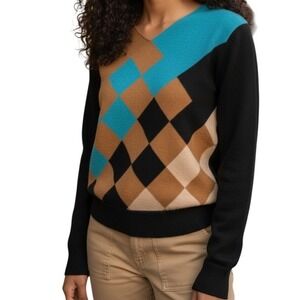 SI-IAE Cashmere Black Sweater With Criss Cross Faux Suede L/S‎ EUC Size Small